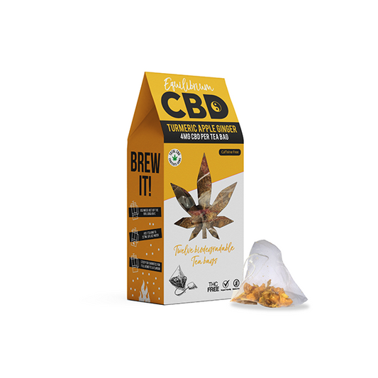 Equilibrium CBD 48mg Full Spectrum Turmeric & Ginger Tea Bags Box of 12 (BUY 2 GET 1 FREE) - HEMPORIUM