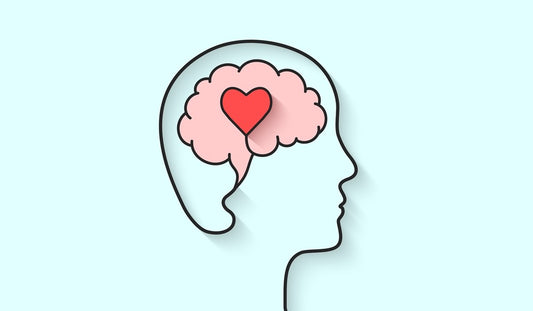 A head from a profile with a brain and a hearth inside of the brain. Read our blog post and find out if CBD improve mental health.