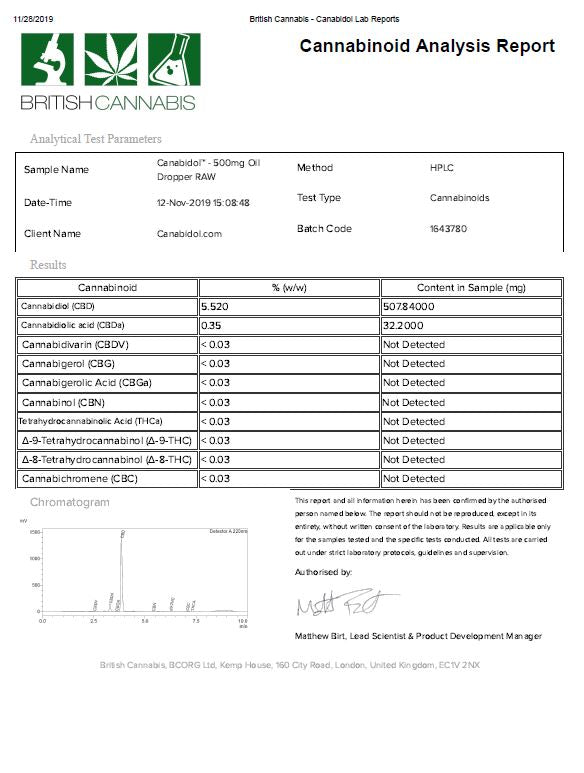 CBD by British Cannabis 500mg CBD Raw Cannabis Oil Drops 10ml