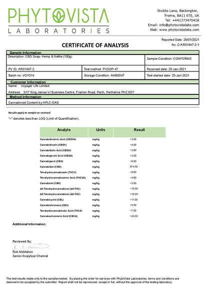 Voyager 100mg CBD Hemp & Lettle Soap - 100g - HEMPORIUM
