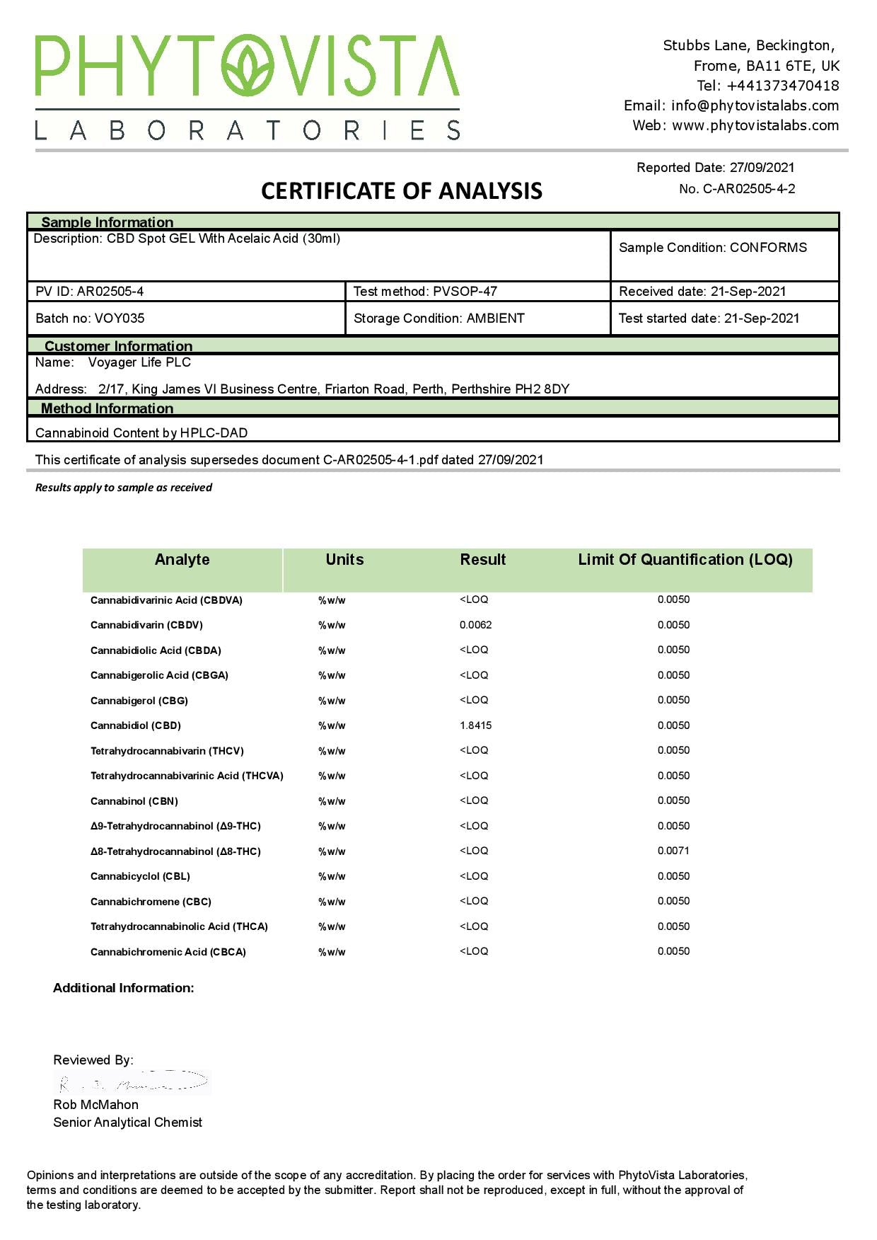 Voyager 500mg CBD Clarity Azeliaic Acid Spot Gel - 100ml - HEMPORIUM