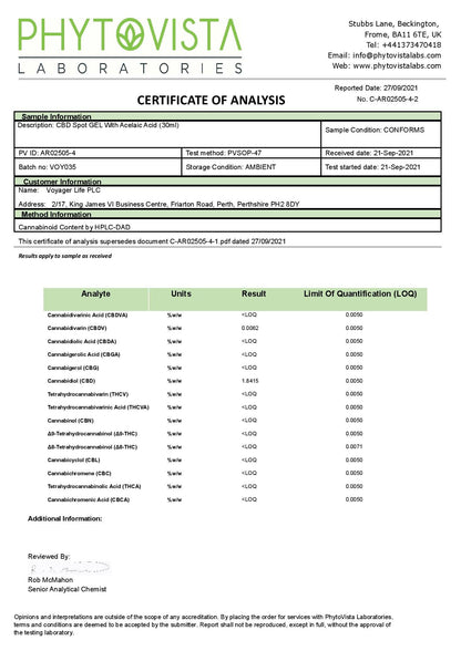 Voyager 500mg CBD Clarity Azeliaic Acid Spot Gel - 100ml - HEMPORIUM