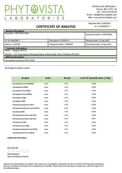 Voyager 300mg CBD Tattoo Balm - 30ml - HEMPORIUM